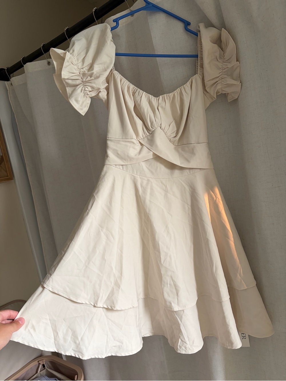 Cream Puff-Sleeve A-Line Dress